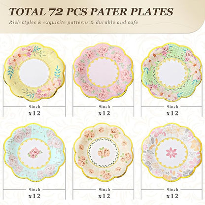 72 Pcs 9 Inch Floral Paper Plates - Image 2