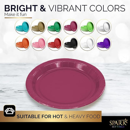 Disposable Paper Plates Burgundy, 7 Inch Paper Dessert Plates, Strong and Sturdy Disposable Plate for Party, Dinner, Holiday, Picnic, or Travel Party Plate, Pack of 50