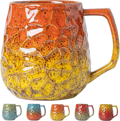 18oz Unique Orange & Yellow Kiln-Change Ceramic Coffee Mug, Handcrafted by XIYUANJI