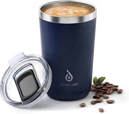 Ideus 20 oz Tumbler, Travel Coffee Mug with Splash Proof Sliding Lid, Double Wall Stainless Steel Vacuum Insulated Coffee Mug for Home and Office, Keep Beverages Hot or Cold, Navy blue