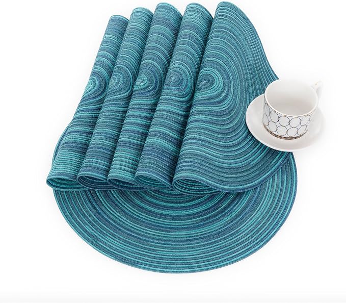 SHACOS 15 inch Round Placemats Set of 6 Variegated Multicolor Place Mats Cotton - Image 5