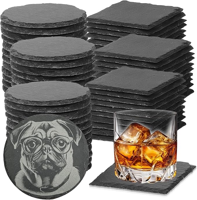 72pcs Slate Coasters Black 4 Inch Bulk Blank Rock Coasters Blank Laser Engraving by DASSNANE