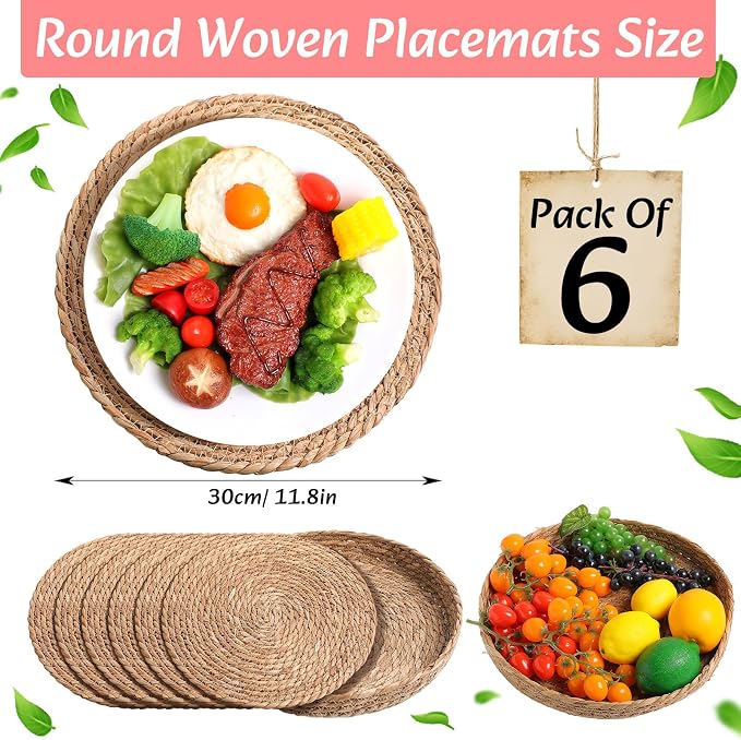 Boho Placemats 4/6/8 Set of Round Woven Placemat Macrame Style Bicolor - Image 4