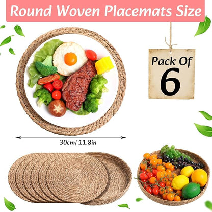 Boho Placemats 4/6/8 Set of Round Woven Placemat Macrame Style Bicolor - Image 4