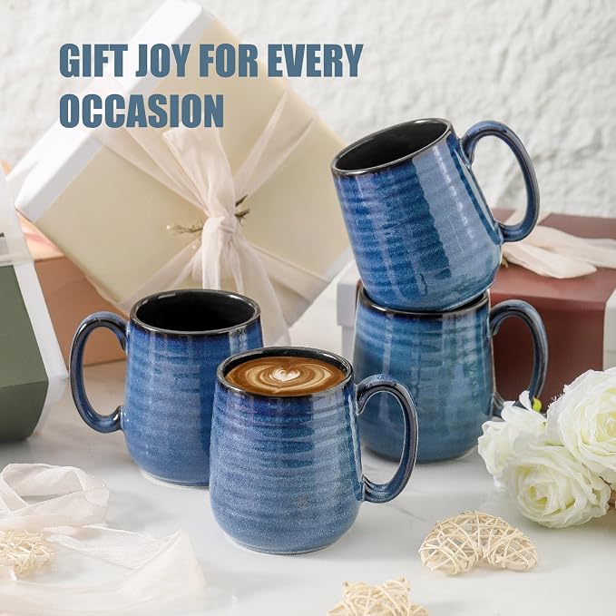 HASENSE Coffee Mugs, 12 Ounce Ceramic Coffee Mug Set of 6, Reactive Glaze Tea - Image 6