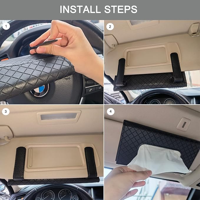 Car Sun Visor Tissue Holder, Car Napkin Holder, Premium PU Leather, Mask Holder - Image 3