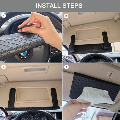 Car Sun Visor Tissue Holder, Car Napkin Holder, Premium PU Leather, Mask Holder - Image 3