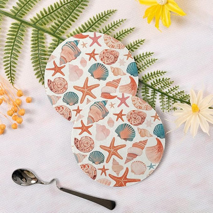 Seashells Different Shapes and Starfish Set of 4 Absorbent Coasters Cork - Image 3