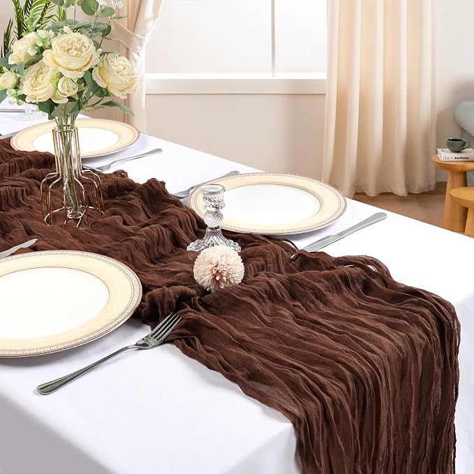 6 Pack 10Ft Brown Cheesecloth Table Runner 23 x 120 Inch | Gauze Rustic Boho - Image 2