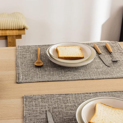 Kevin Textile Burlap Linen Placemats Set of 6 Heat Resistant Dining Table Place Mats Washable Kitchen Table Mats for Dinning Party Holiday Indoor Outdoor, 13 x19 inches, Sesame Grey