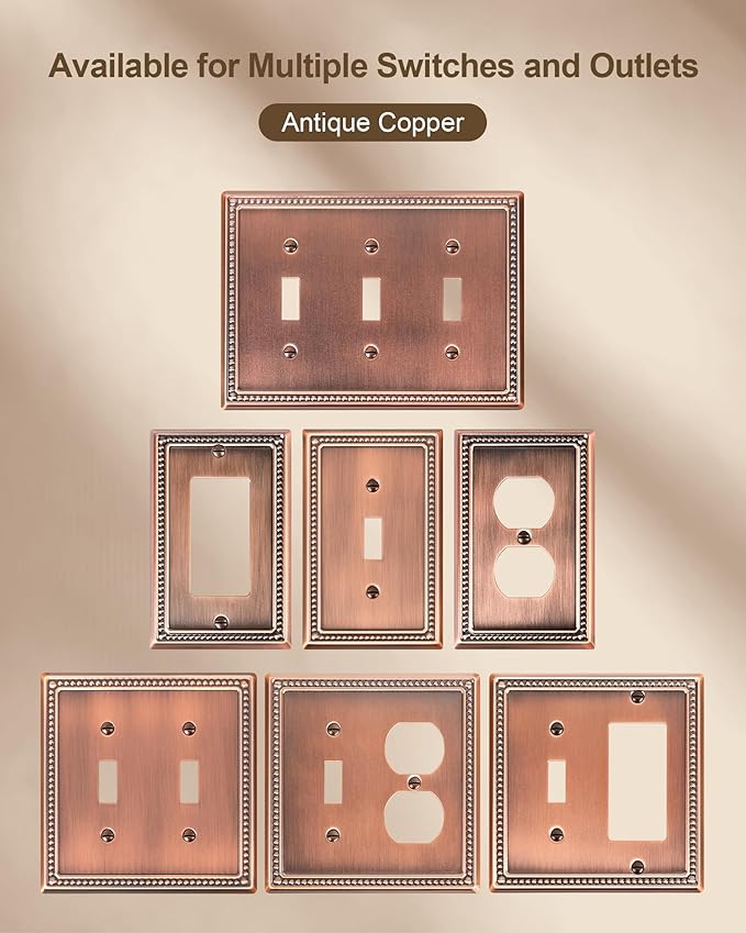 4-Pack Decorator Outlet Cover Plate, Decorative Switch Plates and Outlet Covers, Antique Copper Metal Wall Plates for Electrical Outlets, Receptacle, GFCI Outlet, Dimmer Switch