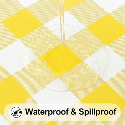 Smiry Rectangle Picnic Table Cloth, Elastic Waterproof Fitted Vinyl Tablecloths, Flannel Backed Buffalo Plaid Table Covers for Dining, Camping, Outdoor (White and Yellow, 24" x 48")