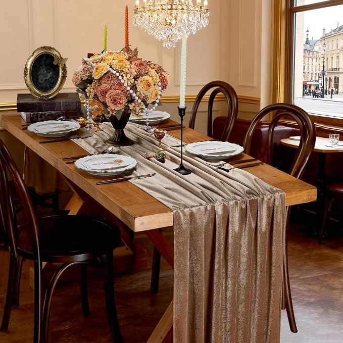 Cream Velvet Table Runner 29 x 120 Inch Soft Velvet Fabric Runners | 3 Pieces - Image 2