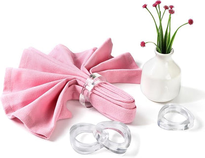 ALPHA Living HOME Clear Acrylic Napkin Rings - Set of 12 Modern Oval Beveled Holders for Cloth Napkins | Elegant Serviette Rings for Dining Table, Wedding, Party & Holiday Décor (Transparent)