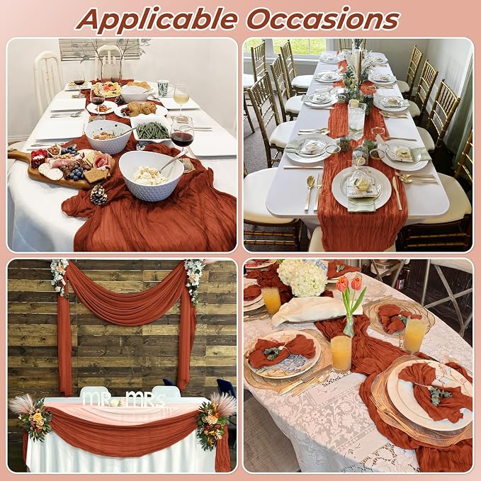 6 Pack Terracotta Cheesecloth Table Runner 20 x 120 Inch Gauze Table Runner - Image 7