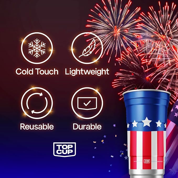 Top Cup Americana Cup | 12 oz Reusable Aluminum Party Cups 50 Count | Durable - Image 4