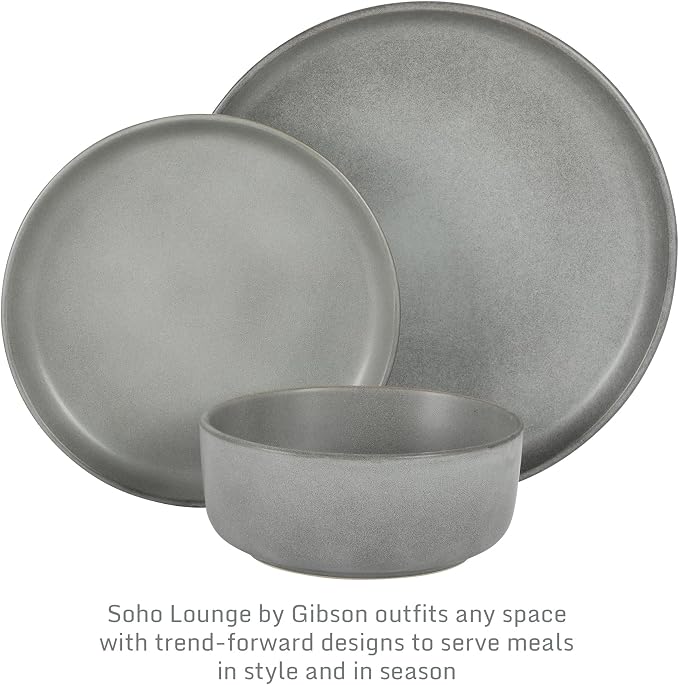 Gibson Elite Pasco 12 Piece Plates and Bowls Reactive Glaze Dishes Stoneware - Image 3