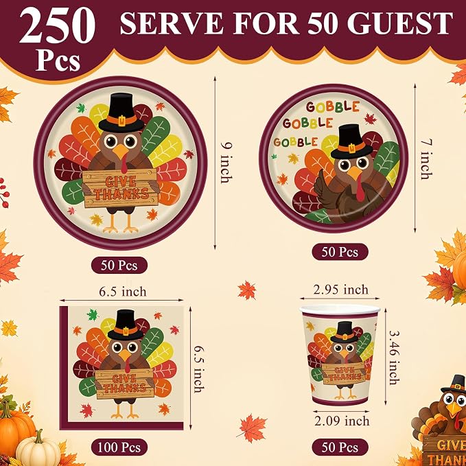 Pickmesh 250 Pcs Turkey Thanksgiving Party Decorations Autumn Harvest Paper - Image 2