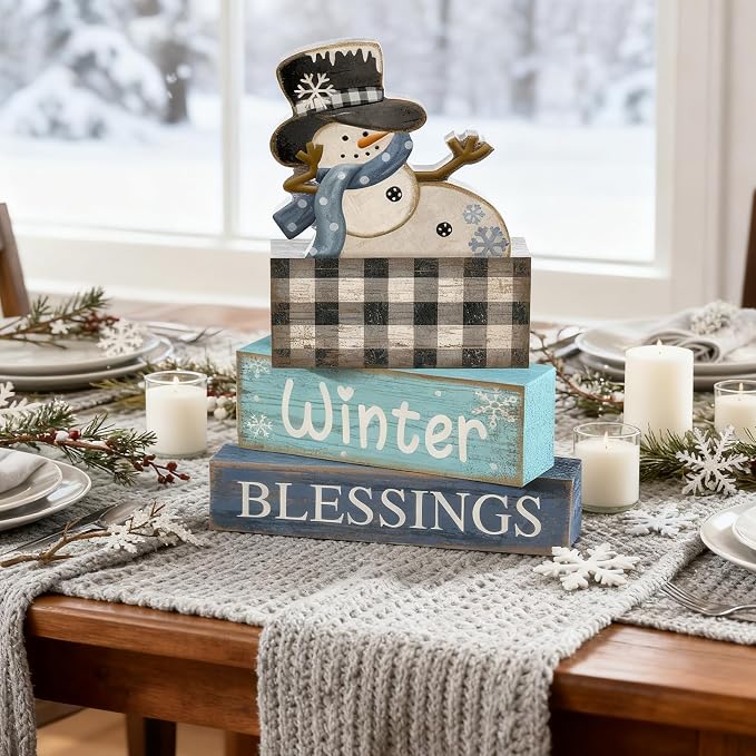Moucuny 4 Pcs Winter Table Decorations Playful Snowman Decor Indoor Winter - Image 4