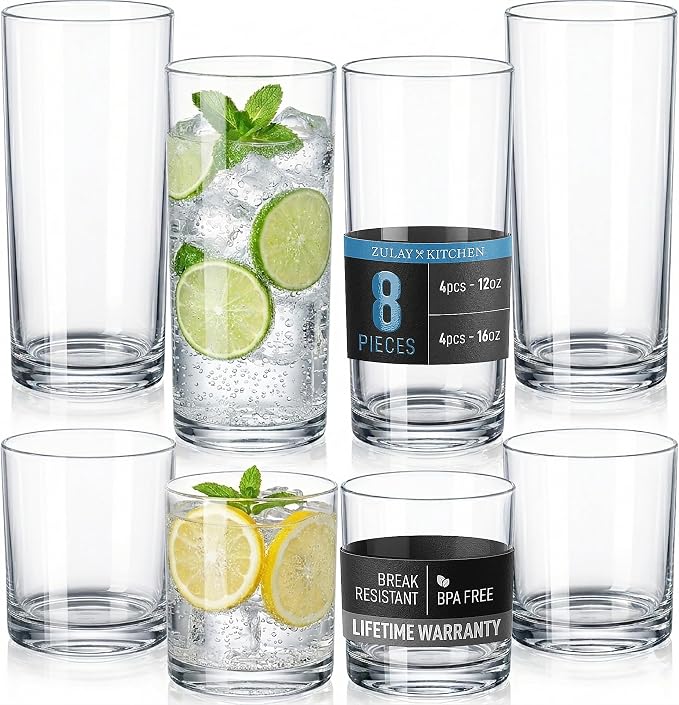Zulay Kitchen Plastic Drinking Glasses – Mixed 16oz & 12oz Acrylic Shatterproof by ZulayKitchen