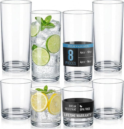 Zulay Kitchen Plastic Drinking Glasses – Mixed 16oz & 12oz Acrylic Shatterproof by ZulayKitchen