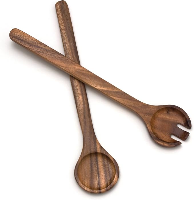 Lipper International Acacia Round Salad Servers, One Pair by LipperInternational