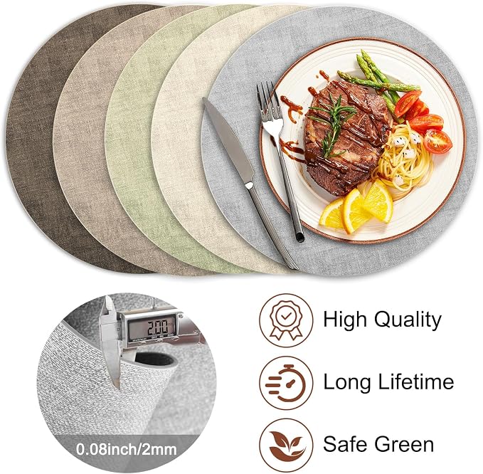 Round Faux Leather Placemats and Coasters, Reversible Heat Resistant Non-Slip - Image 5