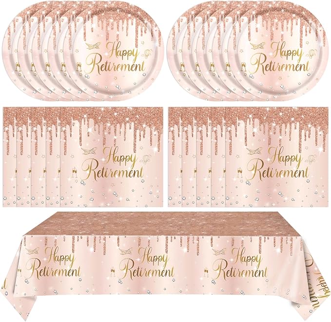 41Pcs Rose Gold Retirement Party Decorations Happy Retired Party Supplies by Mainivo