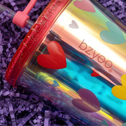 bzyoo 24 oz SIP Tumbler with Heart-Shaped w/Wing Straw Cap Cover – Cute Heart - Image 5