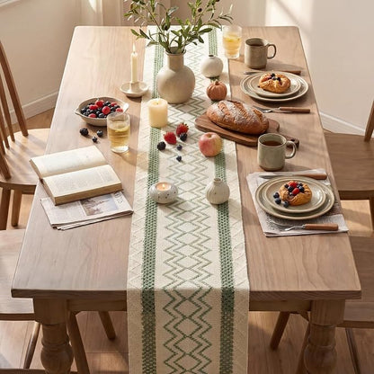 Artoid Mode Sage Green Stripe Diamond Woven Table Runner 12x48 Inch | Holiday - Image 4