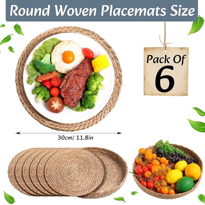 Boho Placemats 4/6/8 Set of Round Woven Placemat Macrame Style Bicolor - Image 2