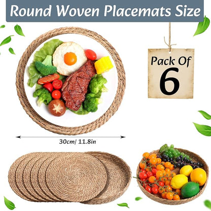 Boho Placemats 4/6/8 Set of Round Woven Placemat Macrame Style Bicolor - Image 2