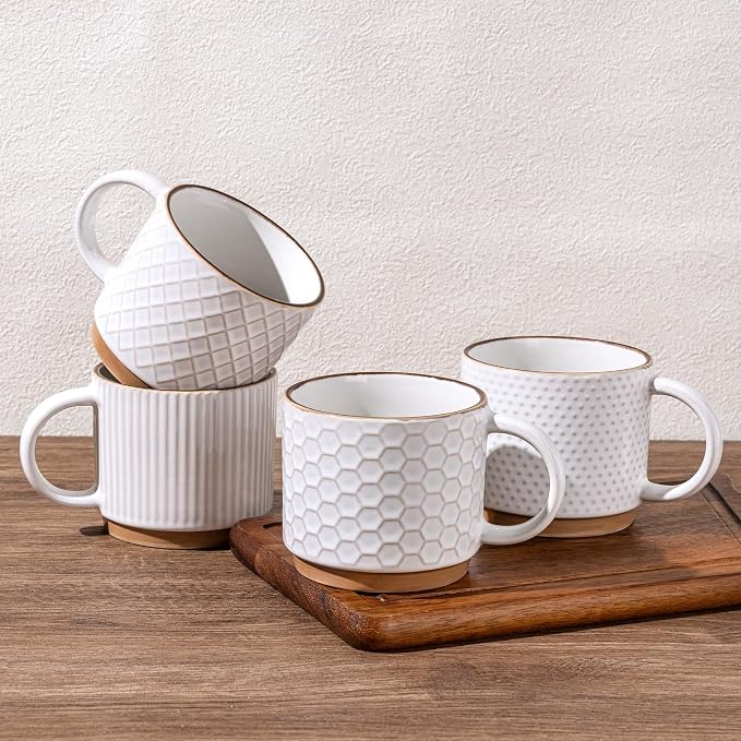 GBhome 15 OZ Stackable Coffee Mugs Set of 4, Ceramic Coffee Cups Set | 4 by GBhome