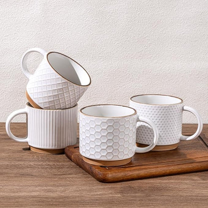 GBhome 15 OZ Stackable Coffee Mugs Set of 4, Ceramic Coffee Cups Set | 4 by GBhome