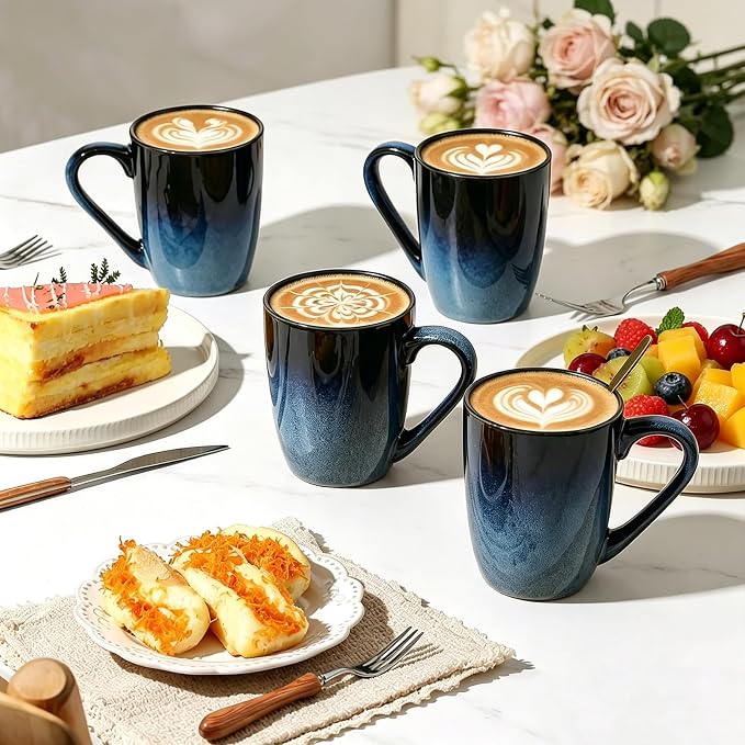 MONITO 14oz Ceramic Coffee Mugs Set of 6, Ice-Snow Blue Mugs - Image 3