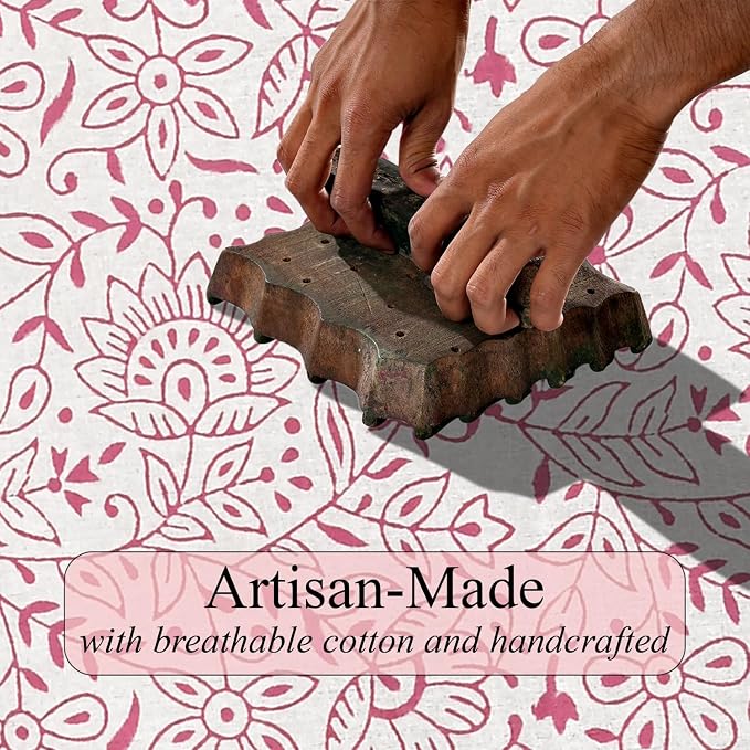 Pink Jaal Hand Block Print 100% Cotton Reusable Table Runner 16" X 106" Inches - Image 6
