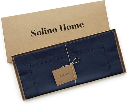 Solino Home Cotton Linen Table Runner Navy, Hemstitch Collection 14 x 48 in | - Image 5