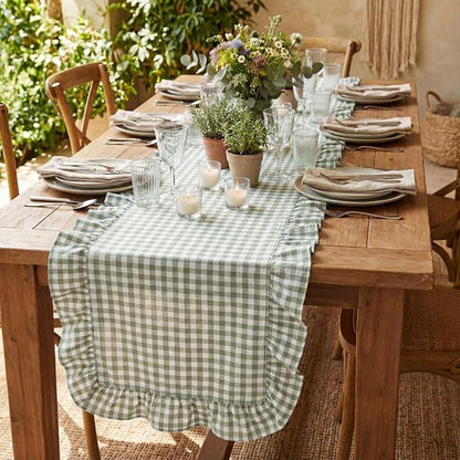 HunnmingRe 1 Pc Gingham Table Runner Green, 72 X 13.8 Inch | Cotton Dresser - Image 6