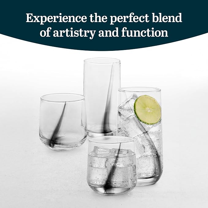Libbey Ascent Black Ribbon Tumbler and Rocks Drinking Glasses Set of 16 - Image 2
