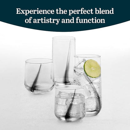 Libbey Ascent Black Ribbon Tumbler and Rocks Drinking Glasses Set of 16 - Image 2