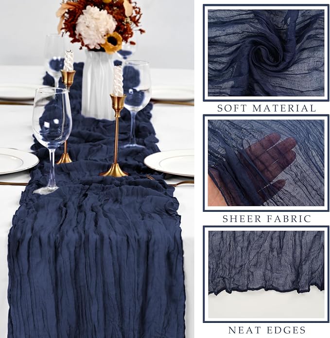 Navy Blue 10FT Cheesecloth Table Runner Gauze Fabric Runner - Image 2