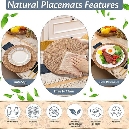 Boho Placemats 4/6/8 Set of Round Woven Placemat Macrame Style Bicolor - Image 5