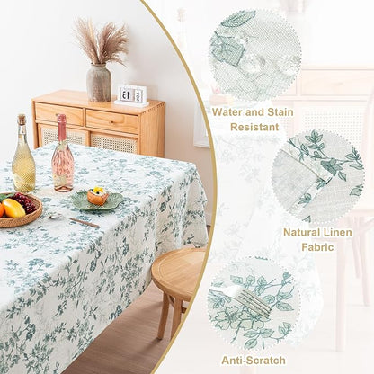 H.VERSAILTEX Linen Table Cloths Floral Printed Tablecloth Spill-Proof Waterproof Table Cover for Dining Buffet Feature Soft and Thick Fabric Wrinkle Free, 60 x 60 Inch, Retro Floral - Sage