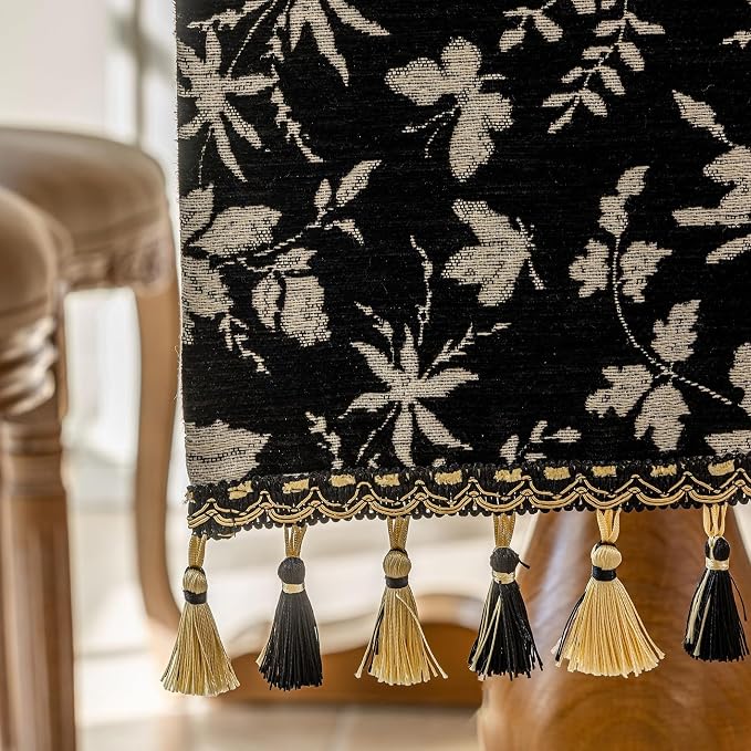 Botanical Floral Dining Black Boho Table Runner 13 x 71 Inch | Jacquard Flower - Image 8