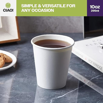 CIAO! 10oz White Paper Hot Cup, Disposable, 90mm Diameter 1,000 Count