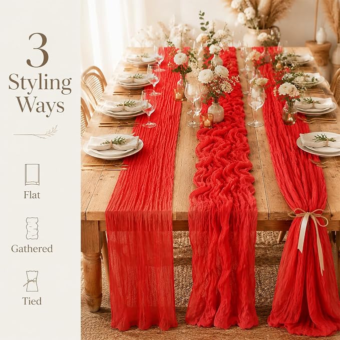 10 Pack Red Table Runner 10FT Gauze Cheesecloth Table Runner | 21x120 Inch Boho - Image 4
