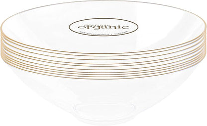 [16 OZ 40 Count] Clear Plastic Organic Design Party Soup bowls With Gold Rim Premium heavyweight Elegant Disposable Tableware Dishes