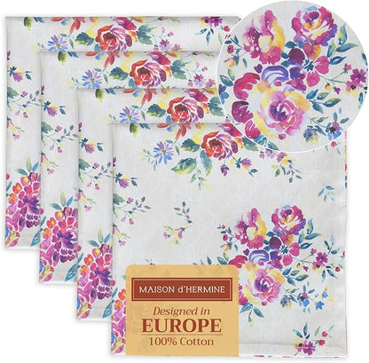 Maison d' Hermine Cloth Napkins Set of 4 100% Cotton Everyday Reusable Square Napkins Cloth Washable Dinner Party Wedding Restaurant Valentines Day Decorations Spring/Summer (Rose Garden, 20" x 20")