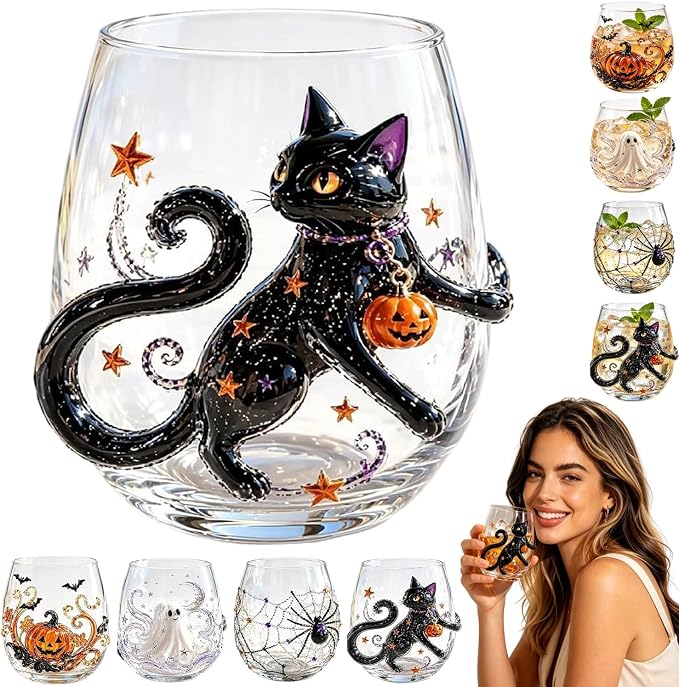 3D Halloween Artisan Glassware Collection, Handleless Glass Cups by Unknown