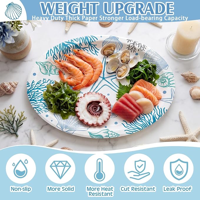 350 Pcs Ocean Seashell Party Decorations 12 in Summer Disposable Oval Plates - Image 4